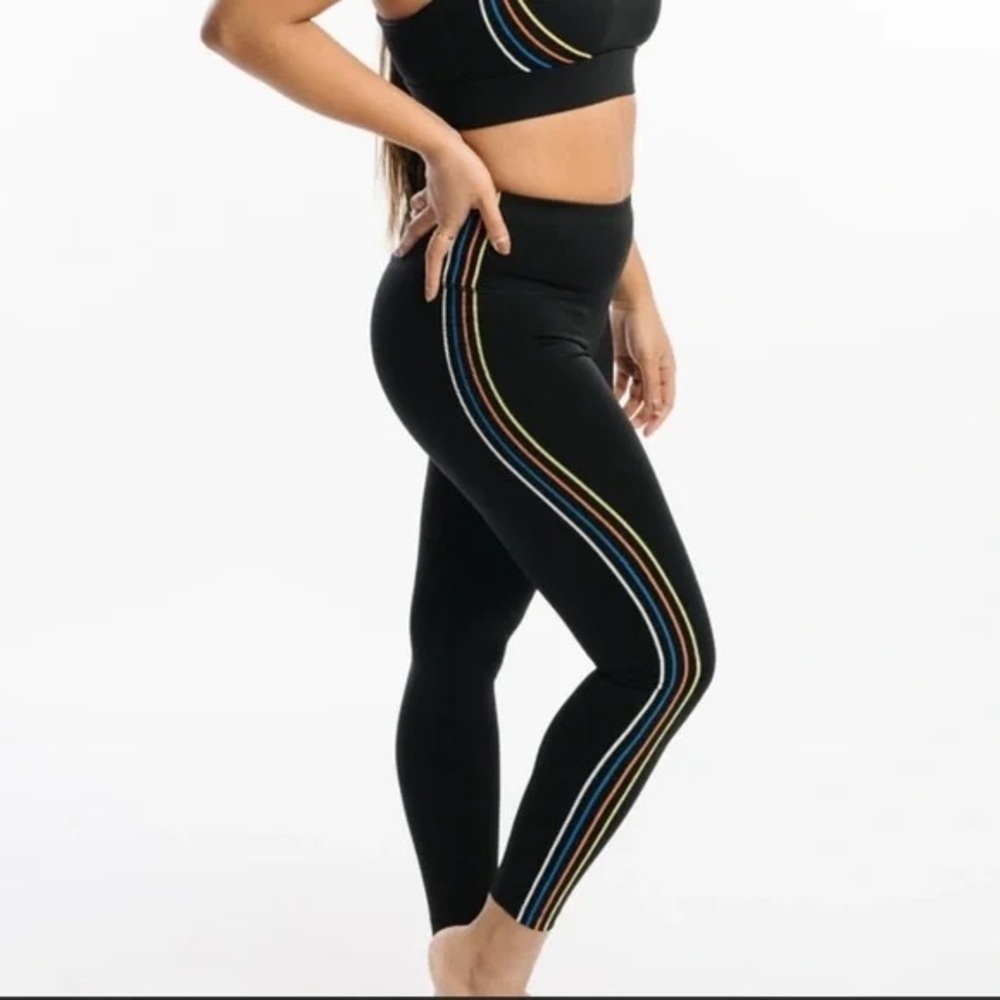 ZYIA Active Women's Black Speed Derby Stripe Hi Rise 7/8 Leggings Size 6-8